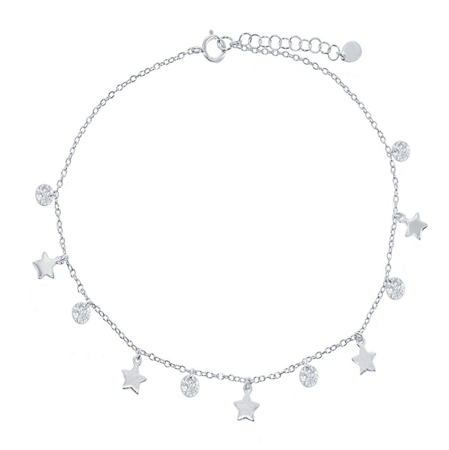 Alternating Star and Sparkle Drop Anklet