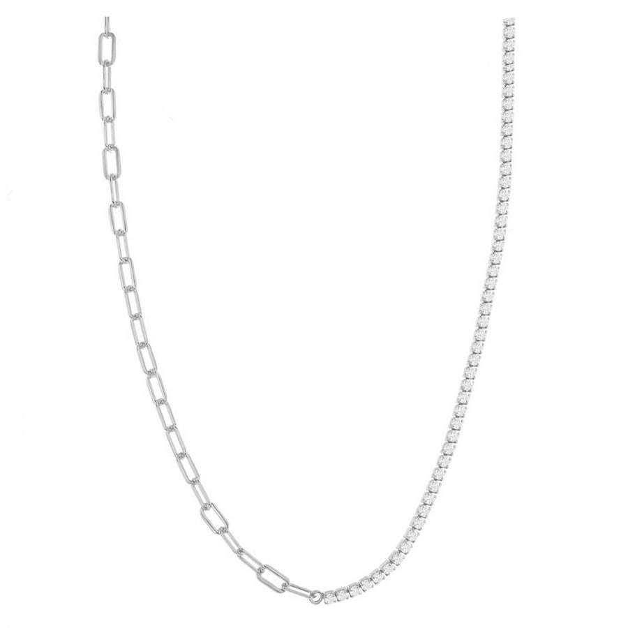 Half Tennis Half Paperclip Necklace
